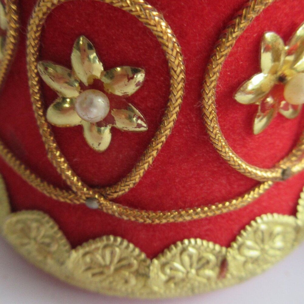 Handmade Red Gold Beaded Ribbon Crafted Christmas Ornaments Lot of 9 Vintage - Picture 6 of 16